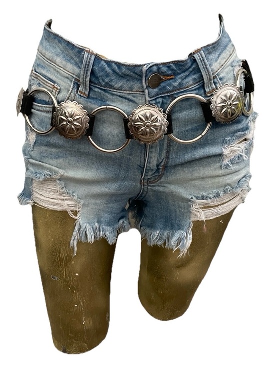 Accessories - Silver CONCHO and Black LEATHER Western Chain BELT Size M/L